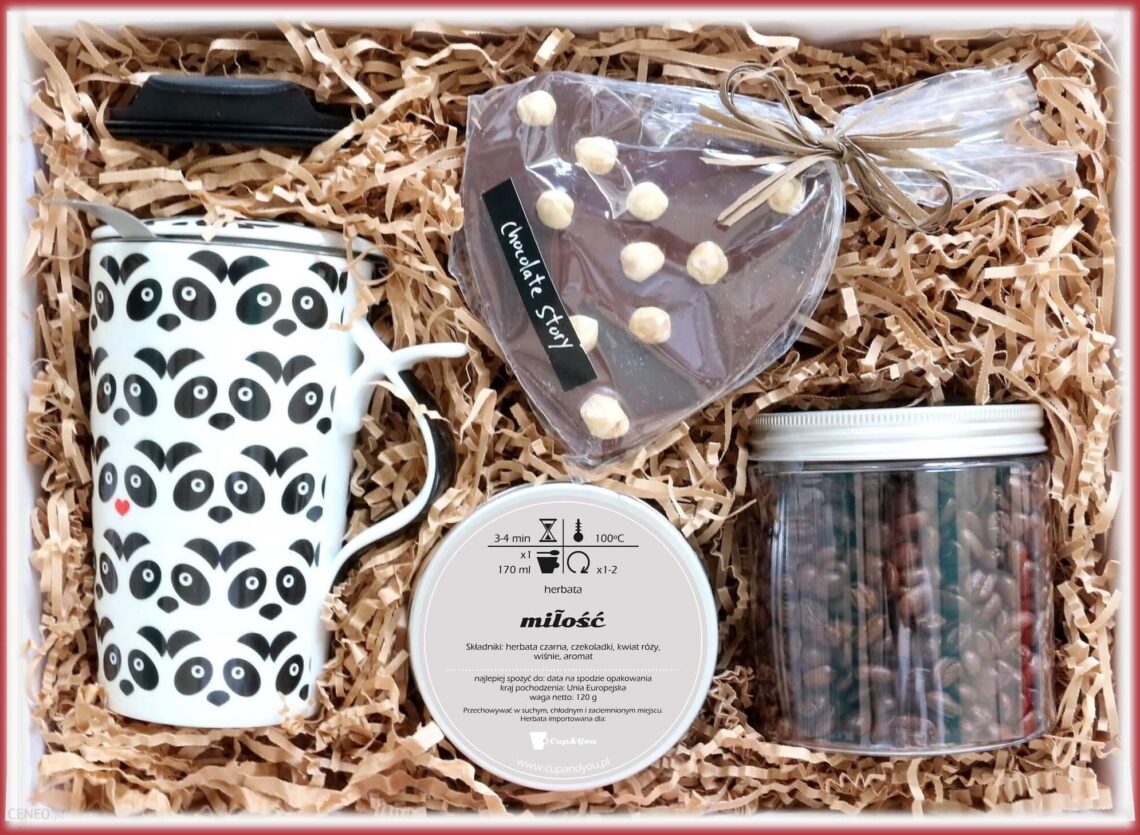 Cup&You Zestaw Prezentowy Dla Zakochanych Lovebox Miłość Na Wynos Herbata Czarna Miłość 120G Kawa Ziarnista 200G Amore Mio Duży Kubek Z Zaparzaczem