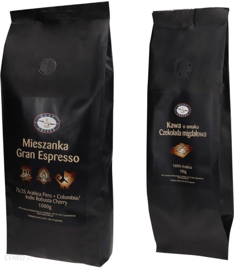 Kusy Coffee Kawa Ziarnista Gran Espresso 1Kg + 100G Kawy Smakowej – Czekolada Migdałowa