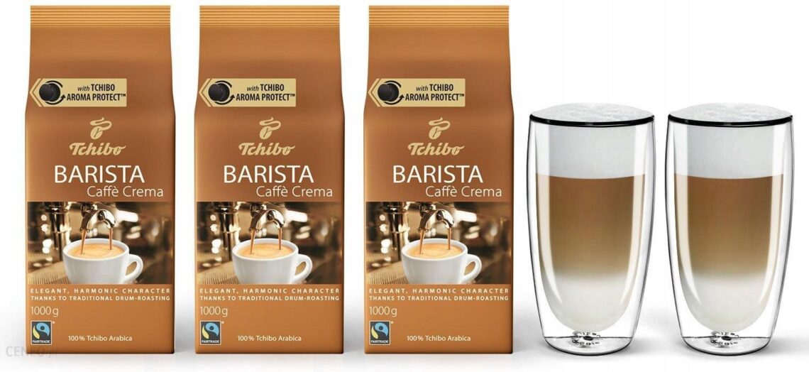 Tchibo Kawa ziarnista Barista Crema 3kg + szklanki do latte FilterLogic CFL-670 2szt.